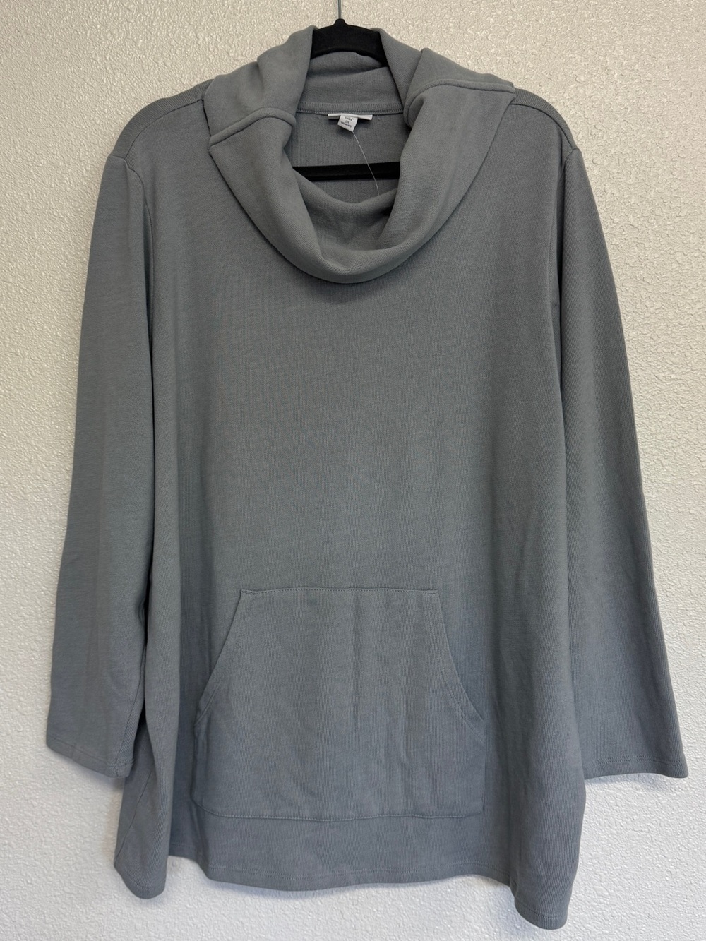 Pure Jill New Size 2X Cowl Neck Tunic Sweater Gray Kangaroo Pocket 3/4 Sleeves